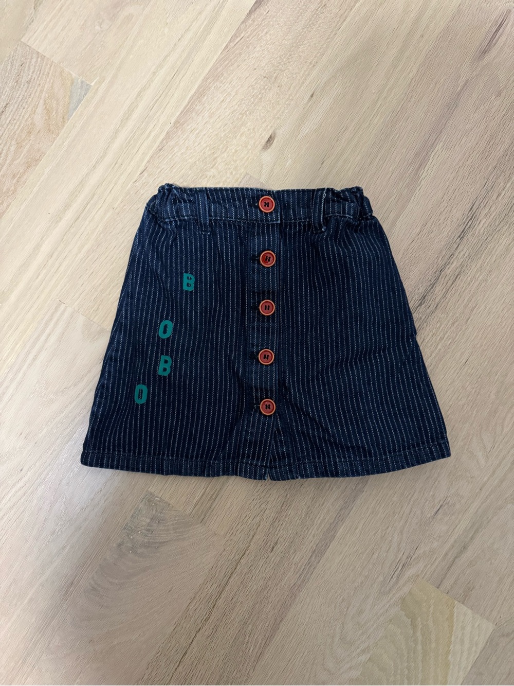 Bobo Choses Girls Navy Pinstripe Button-Front Denim Skirt Size 6-7 Years